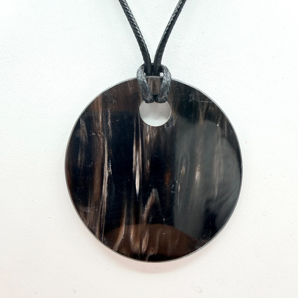 Vintage Black Cord Round Disk Pendant Necklace Geometric Minimalist
